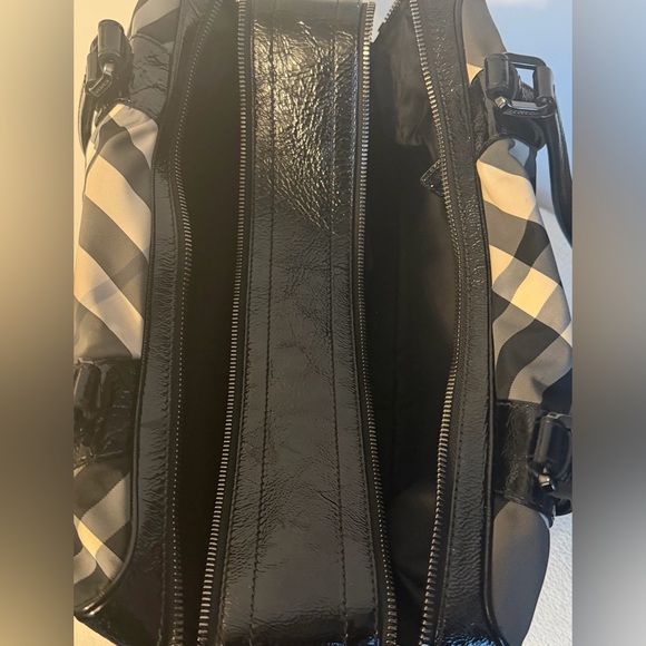 Burberry Black Beat Check Nylon and Patent Leather Buckle Satchel - Picture 4 of 13